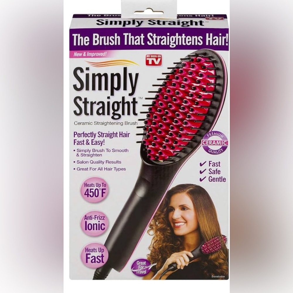 Simply Straight Ceramic Straightening Brush, Fast and Easy to Use, As Seen on TV